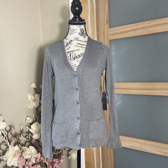 POOF Button Down V-Neck Long Sleeve Gray Cardigan Sweater Women's Size M - Picture 1 of 6